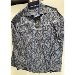 Men's‎ Rosso Milano Italy Blue Navy  Long Sleeve Button Shirt Modern Fit XL